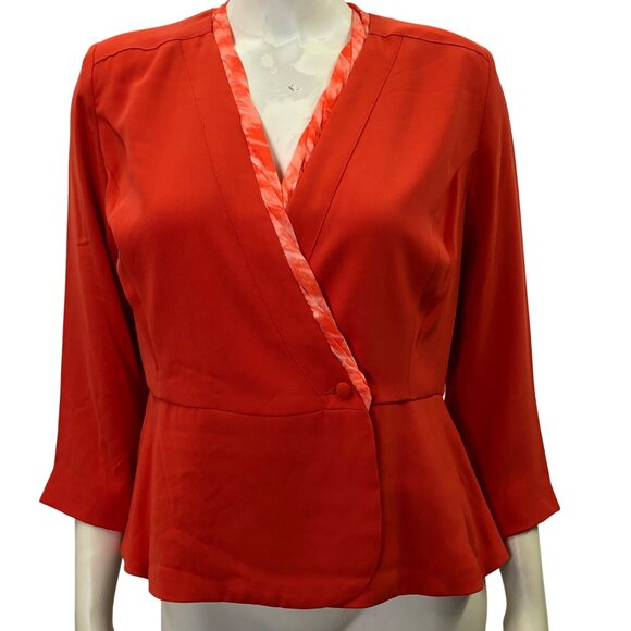 Cabi Wrap-Style Blazer top 3/4 Sleeves & Satin Trim Peplum Design 4 NWT - Picture 2 of 8
